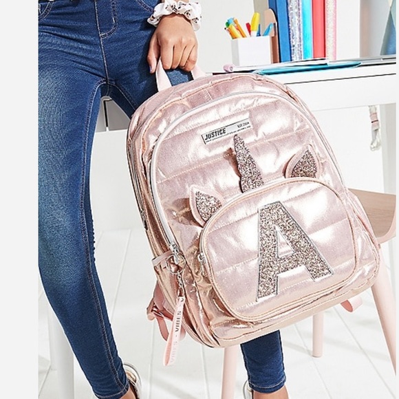 Justice rose gold quilted unicorn initial M